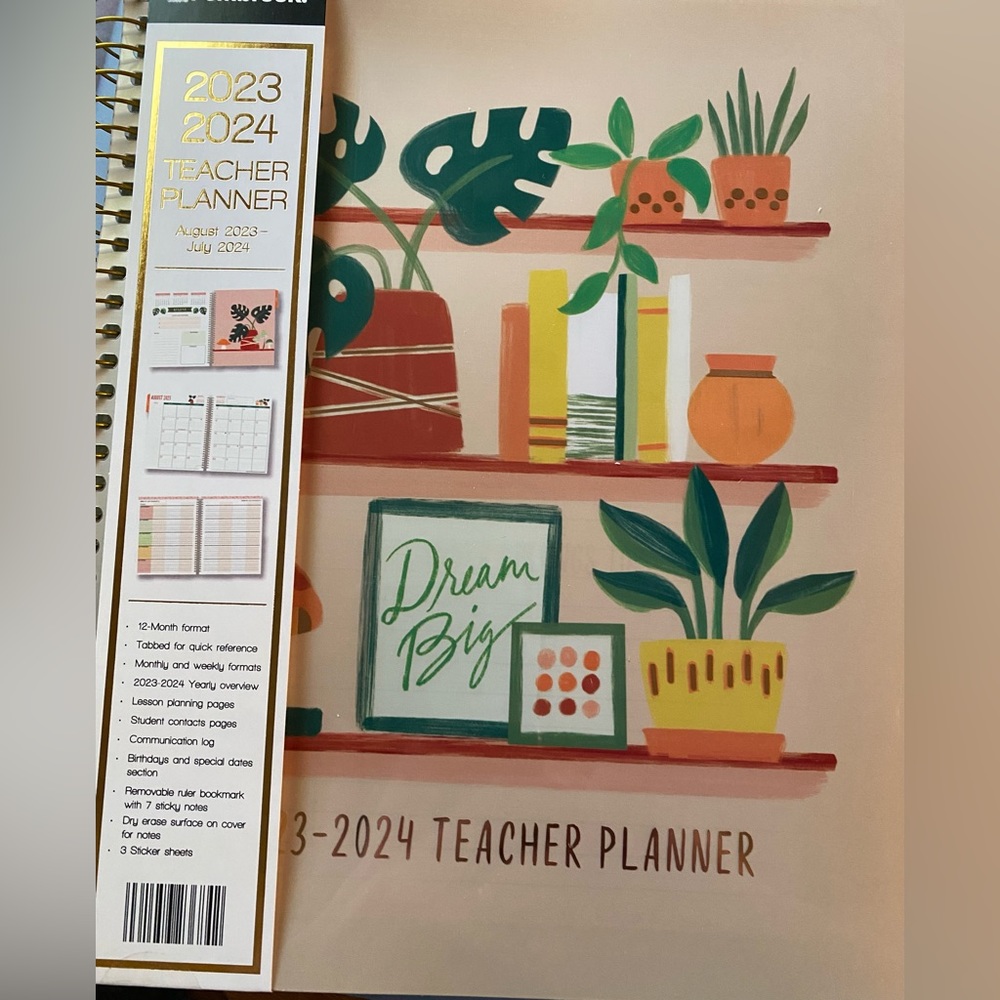 Spiral 2023-2024 Dream Big Teacher Planner, 12-month tabs, monthly/weekly format